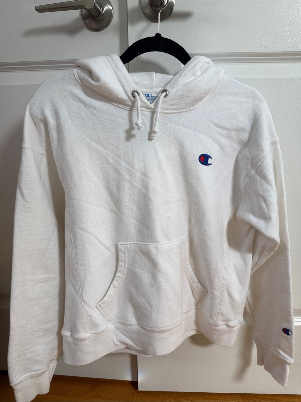 Champion White Crewneck Hoodie with Small Logo